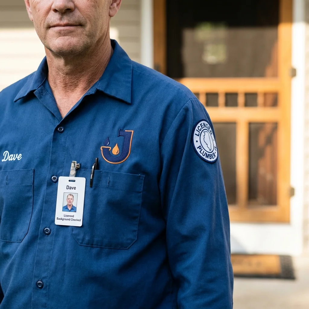 Licensed plumber showing ID badge in Ephraim, UT