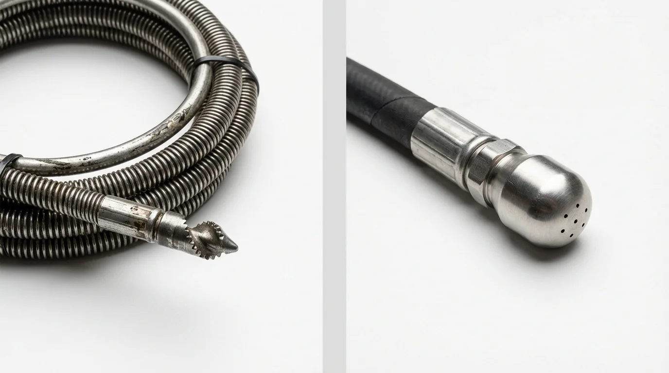 Drain snake cable and hydro jetting nozzle used for drain cleaning in Ephraim, UT